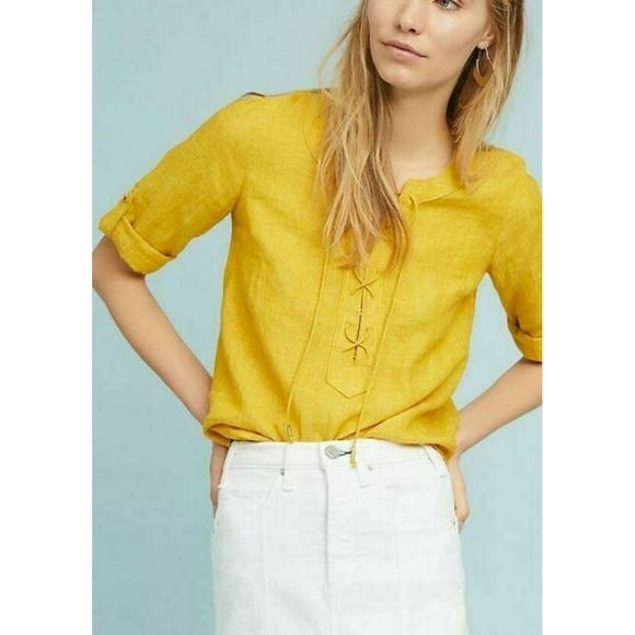 yellow linen blouse